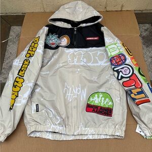 Members Only Beige Graphic Hooded Jacket